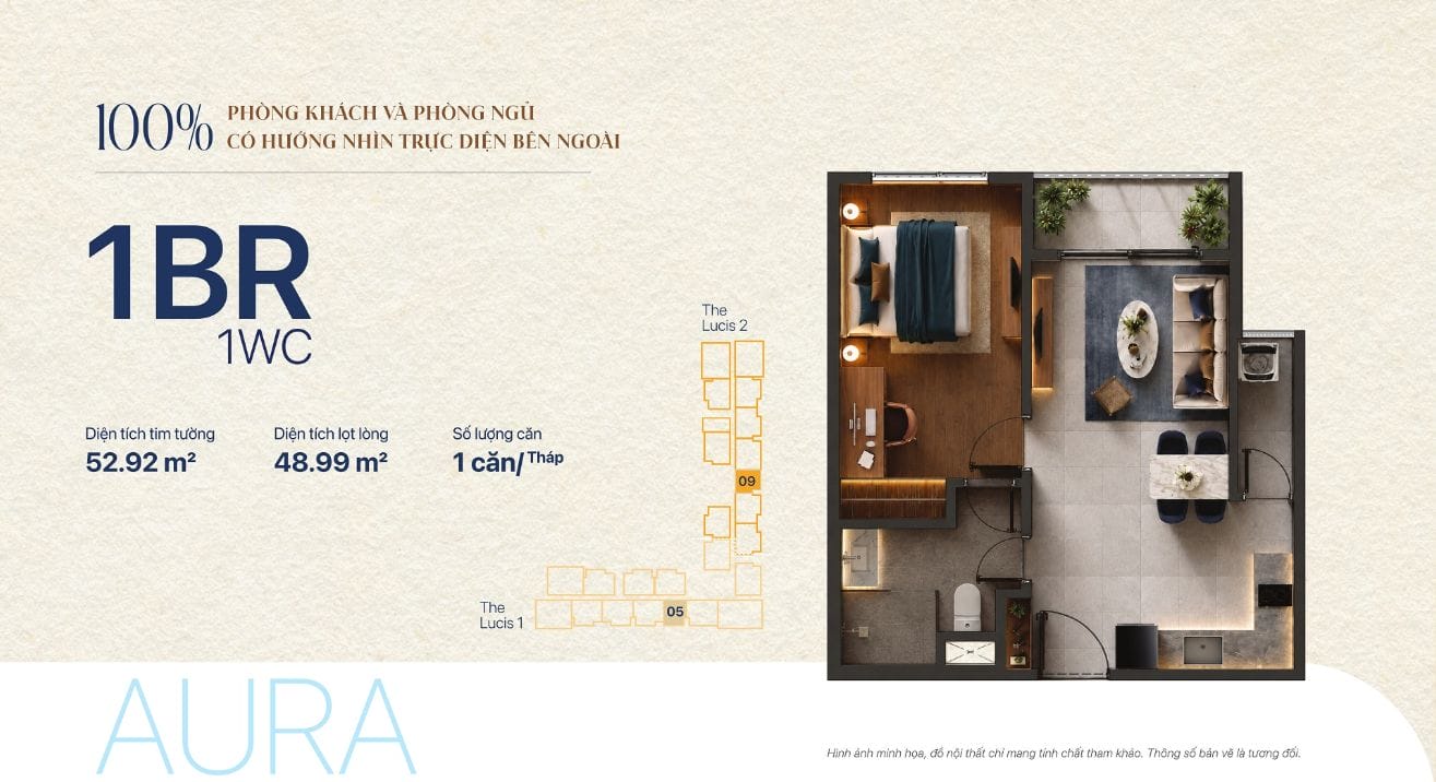 Căn hộ Aura 1 Phòng Ngủ TT Genesis